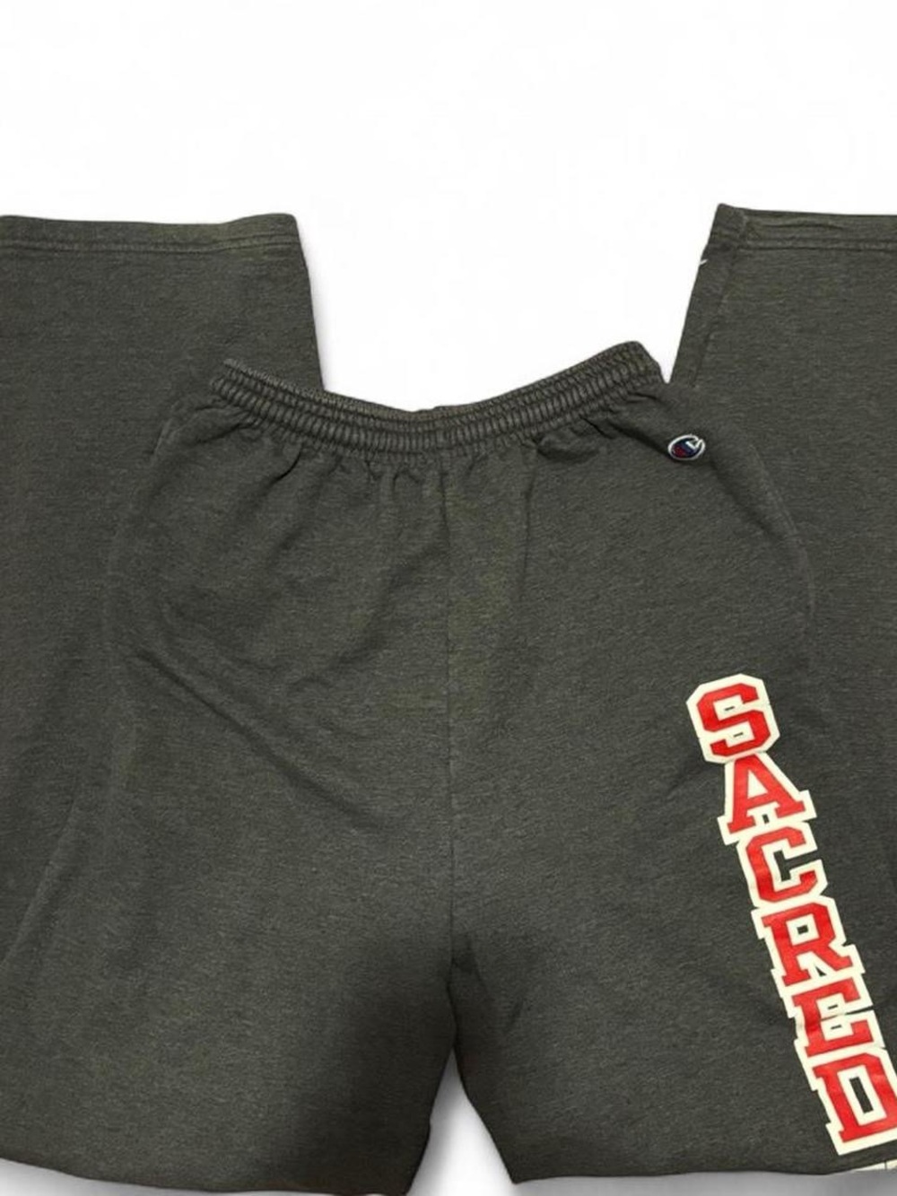 Champion Gray Sweatpants with Red "SACRED HEART” Graphic